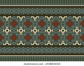 Ethnic pattern. Embroidery. Cross Stitch. Pixel. Geometric . Traditional. Design for clothing, fabric, background, wallpaper, wrapping, Knitwear. Vector.
