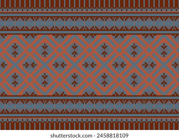 Ethnic pattern. Embroidery. Cross Stitch. Pixel. Geometric . Traditional. Design for clothing, fabric, background, wallpaper, wrapping, Knitwear. Vector.
