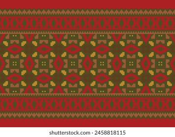 Ethnic pattern. Embroidery. Cross Stitch. Pixel. Geometric . Traditional. Design for clothing, fabric, background, wallpaper, wrapping, Knitwear. Vector.