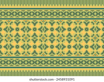 Patrón étnico. Bordado. Punto de cruz. Píxel. Geométrico . Tradicional. Diseño para prendas de vestir, tela, fondo, Fondo de pantalla, envoltura, trajes de punto. Vector.