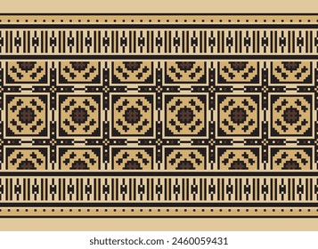 Ethnic pattern. Embroidery. Cross Stitch. Pixel. Geometric . Traditional. Design for clothing, fabric, background, wallpaper, wrapping, Knitwear. Vector.