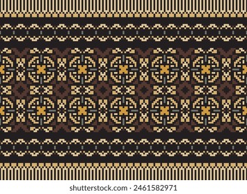 Patrón étnico. Bordado. Punto de cruz. Píxel. Geométrico . Tradicional. Diseño para prendas de vestir, tela, fondo, Fondo de pantalla, envoltura, trajes de punto. Vector.