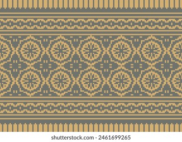 Ethnic pattern. Embroidery. Cross Stitch. Pixel. Geometric . Traditional. Design for clothing, fabric, background, wallpaper, wrapping, Knitwear. Vector.