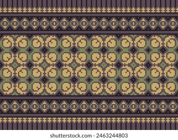 Ethnisches Muster. Stickerei. Kreuzstich. Pixel. Geometrisch . Traditionell. Design für Bekleidung, Stoff, Hintergrund, Bildschirmhintergrund, Verpackung, Strickwaren. Vektorgrafik.