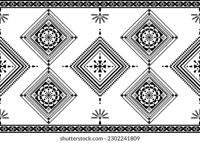 Ethnic pattern embroidery design for background or wallpaper and clothing. Geometric pattern design black and white.