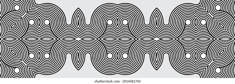 Ethnic pattern, exotic optical illusion style border. Geometric black white element on isolated background. Template for creativity, coloring, tattoo.