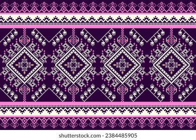 Ethnic pattern fabric,Set of patterns. Ethnic geometric and floral pattern designs used for weaving, tapestry, wallpaper, purple ,clothing, fabric, embroidery style illustration, abstract pixel art.