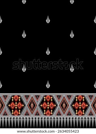 An ethnic pattern featuring vibrant colors and intricate designs on black background, showcasing cultural artistry and craftsmanship