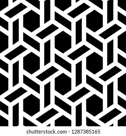 Ethnic pattern. Folk image. Tribal wallpaper. Polygons backdrop. Geometric figures ornament. Mosaics background. Digital paper, web design, textile print. Hexagons, quadrangles motif. Seamless vector