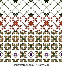 ethnic pattern in the form of a mosaic pixel. scheme for embroidery. vector illustration. boho art for printing, the boundary of patterns, textures and textiles.