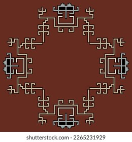 Ethnic pattern or frame with geometrical Nazca textile motifs. Native American indigenous design of pre Columbian Peru.