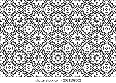 Patrón étnico, fondo geométrico. oriental, asiática, india, con un toque único y complejo. Plantilla blanca negra para creatividad, coloreo, diseño.