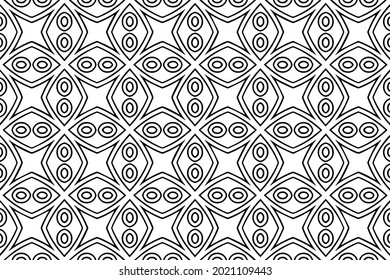 Ethnic pattern, geometric background. Oriental, Asian, Indian handmade style, minimalistic unique ornament. Black white template for creativity, coloring, design.