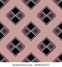 Ethnic pattern in geometric black diamond shape on soft pink. Seamless abstract vector. Concept of tradition, design, motifs, ethnic, vintage for cloth texture, textiles, wrap, paper print, background