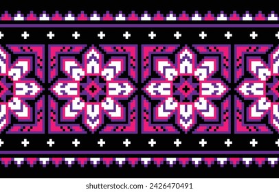 Ethnic pattern geometric fabric patterns black background . Vector illustration design by geometric aztec batik fabric knitting square cloth handmade wallpaper