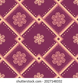 patrón étnico con flor geométrica sin costura en fondo morado para tela con color otoñal