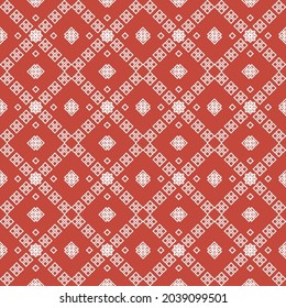 patrón étnico con flor geométrica sin costura en fondo rojo para tela