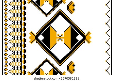 Ethnic pattern geometric shape with yellow, black, white colors. Ethnic geometric seamless pattern. Pixel, vintage, native, border design, abstract shape concept for textiles, decor, fabric texture.