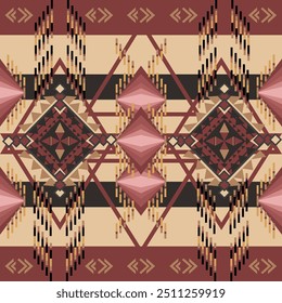 ethnic pattern, geometric,on background, red brown,design, tribal fabric, native american,for tiles,and rugs.Vector illustration,seamless, intricate ornamental pattern, in cultural style,traditional.