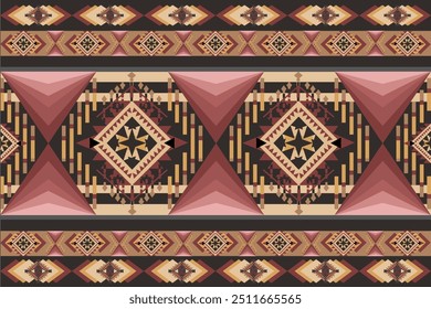 ethnic pattern, geometric,on background, red brown,design, tribal fabric, native american,for tiles,and rugs.Vector illustration,seamless, intricate ornamental pattern, in cultural style,traditional.
