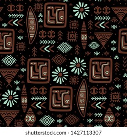 ethnic pattern with hand drawn tribal aztec drawing symbol abstract design background for fashion textile print