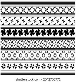 patrón étnico. Hecho a mano. Bandas horizontales. Impresión en blanco y negro para sus textiles. Ilustración vectorial.
