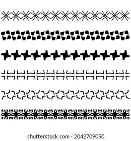 ethnisches Muster. Handgefertigt. Horizontale Streifen. Schwarz-Weiß-Druck für Ihre Textilien. Vektorgrafik.
