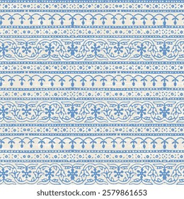Ethnic pattern illustration, Ajrakh Pattern, ajrakh border and block print and batik stripe print light blue Background digital printing textile pattern