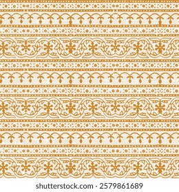 Ethnic pattern illustration, Ajrakh Pattern, ajrakh border and block print and batik stripe print yellow Background digital printing textile pattern