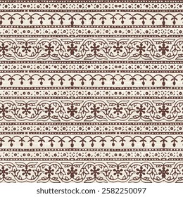 Ethnic pattern illustration, Ajrakh Pattern, ajrakh border and block print and batik stripe print brown Background digital printing textile pattern