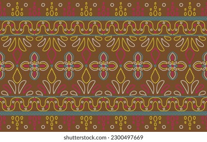 Patrón étnico. La etnia india Bhandhani se caracteriza por un diseño sin fisuras de bordado, decoración textil y diseño de baldosas.