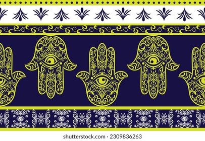 Ethnic Pattern. Ethnic India seamless pattern design oriental style. Hamsa hand India Motif.