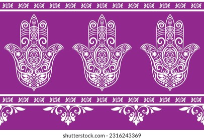 Ethnic Pattern. Ethnic India seamless pattern design oriental style. Hamsa hand India Motif.