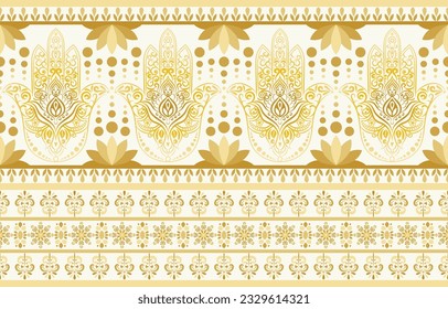 Ethnic Pattern. Ethnic India seamless pattern design oriental style. Hamsa hand India Motif.