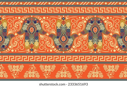 Ethnic Pattern. Ethnic India seamless pattern design oriental style. Hamsa hand India Motif.