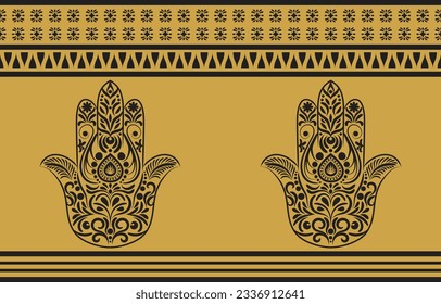 Ethnic Pattern. Ethnic India seamless pattern design oriental style. Hamsa hand India Motif.