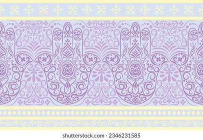 Ethnic Pattern. Ethnic India seamless pattern design oriental style. Hamsa hand India Motif.
