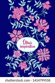 Ethnic pattern in kalamkari style, fantasy floral pattern. Colored vector illustration. Good for the cover of a notebook, tablet, phone