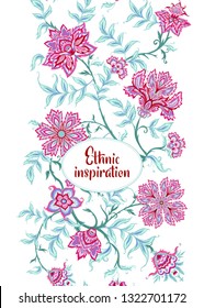 Ethnic pattern in kalymkari style, fantasy floral pattern. Colored vector illustration. Good for the cover of a notebook, tablet, phone
