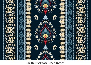 Ethnische Struktur. Kerchemuster. Seidenhalsschal. Bandana Print. Kopftuch. Blumenvintage-Stil. Indonesische Batik. Textil, Stoffe, Tile, Bekleidung. Stammesstruktur. Vektorgrafik. Blau, Rot, Gold, Gelb.