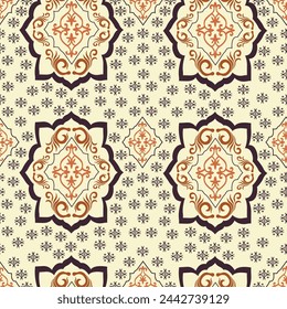 Ethnic pattern. Kerchief Pattern. Silk neck scarf. Bandana Print. Headscarf. Floral vintage style. Indonesian batik. Textile, Fabric, Tile, Clothing. Tribal texture. 