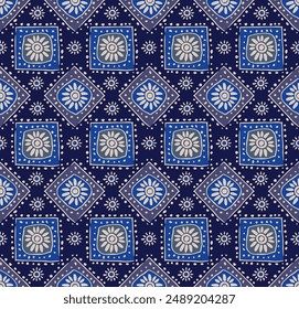 Patrón étnico. Patrón de pañuelo. Bufanda de seda. Impresión de Bandana. Pañuelo. Estilo vintage floral. Batik indonesio. Textil, Tela, Azulejo, Ropa. Textura tribal. arte étnico Vector tradicional patt