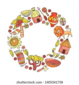 Ethnic pattern kids fabric, textile, nursery wallpaper. Vector illustration. African animals, tribal elements for little children, kids.
