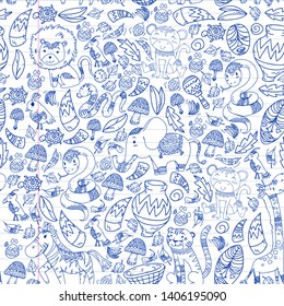 Ethnic pattern kids fabric, textile, nursery wallpaper. Vector illustration. African animals, tribal elements for little children, kids.