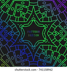 Ethnic pattern with lace, mandala decoration on dark background. Vector template for flyer, card, brochure, cover, package etc.