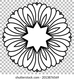 Ethnic pattern, mandala in abstract style oriental, indian, asian handmade. Geometric black white element on isolated background. Template for creativity, coloring, tattoo.