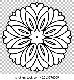 Ethnic pattern, mandala in decorative style of oriental, indian, asian handmade. Geometric black white element on isolated background. Template for creativity, coloring, tattoo.