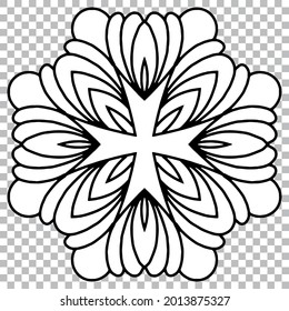 Ethnic pattern, mandala in a unique style of oriental, indian, asian handmade. Geometric black white element on isolated background. Template for creativity, coloring, tattoo.