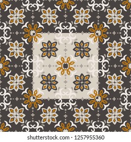 Ethnic pattern. Mediterranean seamless wallpaper. Portuguese azulezhu. Turkish ornament, Moroccan mosaic. Spanish porcelain. Ceramic dishes, folk print. Spanish tile Talavera.