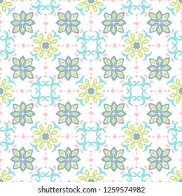 Ethnic pattern. Mediterranean seamless wallpaper. Portuguese Azulejo. Turkish ornament, Moroccan mosaic. Spanish porcelain. Ceramic dishes, folk print. Tile design. Indian patchwork.